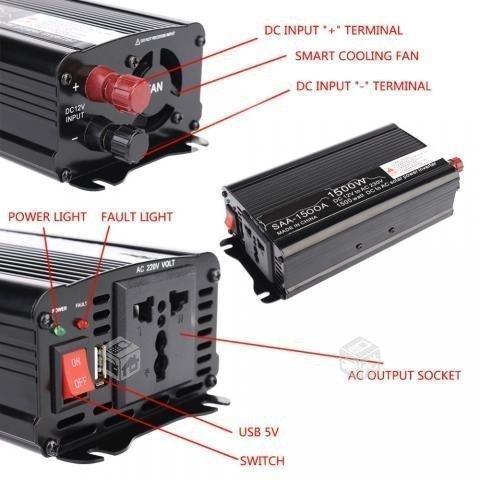 Inversor de Voltaje De 12v A 220v De 1500w (Nuevo)