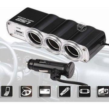 Hub Auto Cargador Universal Triple Socket + Usb